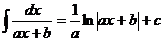 积分（dx /（ax + b））= 1 / a * ln（abs（a * x + b））+ c